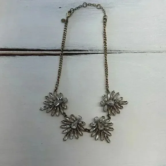 J. Crew Gold Toned Rhinestone Crystal Cluster Statement Necklace - Picture 6 of 8